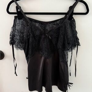 Avidlove Black Lace Satin Lingerie Set – Top & Shorts, Size Medium